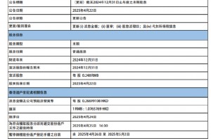 重庆银行：将于6月10日派发末期股息每股0.26699108港元